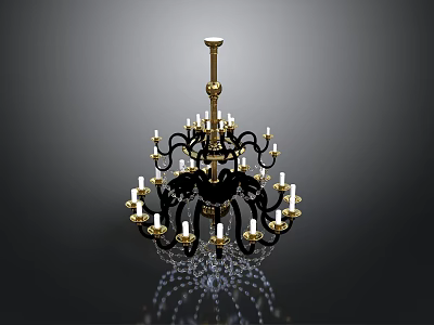 Classic Chandelier With Gold Frame Black Accents Candle Shaped Lights And Crystal Pendants 3d model