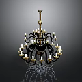 Classic Chandelier With Gold Frame Black Accents Candle Shaped Lights And Crystal Pendants