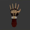 Golden Mechanical Hand With Metallic Wrist Structure And Red Base Decoration