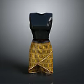 Fashionable Black Sleeveless Top Paired With Yellow Geometric Pattern Skirt