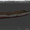 Vintage Weathered Wooden Boat With Aged Planks And Red Bottom Details