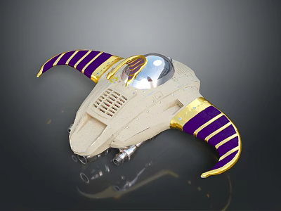 Futuristic Cosmic Spaceship Model With Purple Gold Stripes And Transparent Dome 3d model