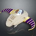 Futuristic Cosmic Spaceship Model With Purple Gold Stripes And Transparent Dome