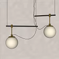 Modern Two White Globe Pendant Lights With Black Metal Bar Hanging Against Gray Wall
