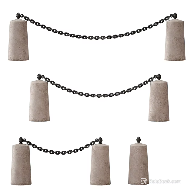 Ornamental Stone Pillars Connected With Black Chains For Decorative Setup 3d model