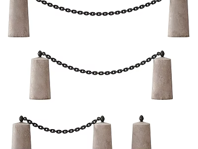 Ornamental Stone Pillars Connected With Black Chains For Decorative Setup 3d model
