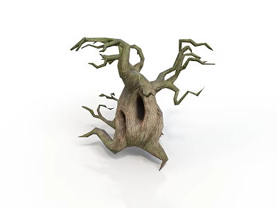 Natural Style Hollow Tree Stump Scene Component With Twisted Branches And Textured Bark 3d model