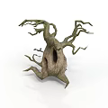 Natural Style Hollow Tree Stump Scene Component With Twisted Branches And Textured Bark