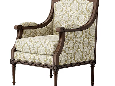 Classic Style Wooden Frame Dining Chair with Floral Pattern Fabric Upholstery 3d model