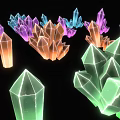 Vibrant Colored Crystal Clusters And Spikes Showcased On Black Background With Various Shapes