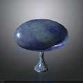 Blue Mushroom Plant With Glossy Blue Cap And White Spotted Stem On Black Background