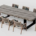 Rustic Wooden Dining Table Set With Rattan Chairs And Black Metal Legs