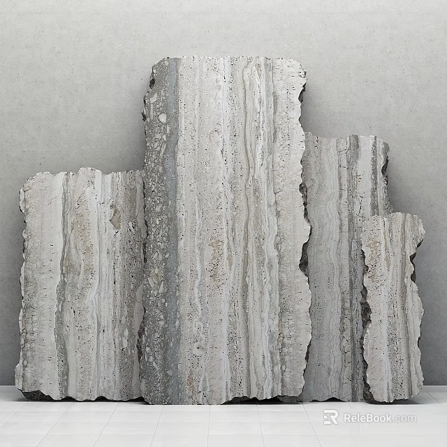 Natural Textured Stone Components For Interior Decor With Rough Edges And Beige Gray Patterns 3d model 