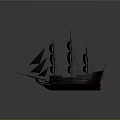 Vintage Wooden Sailing Ship With Multiple Black Sails And Classic Design
