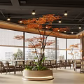 Modern Restaurant Space With Open Layout Large Windows Indoor Maple Tree And Cozy Seating 3d model