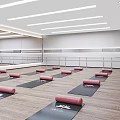 Spacious Fitness Studio With Wooden Floor Large Mirrors And Pink Yoga Wheels On Yoga Mats