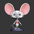 Cute Cartoon White Mouse Character With Large Pink Ears And Blue Glasses On Blue Base