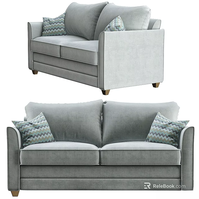 Modern Gray Two Seater Sofa Fabric Upholstered With Geometric Pattern Pillows 3d model