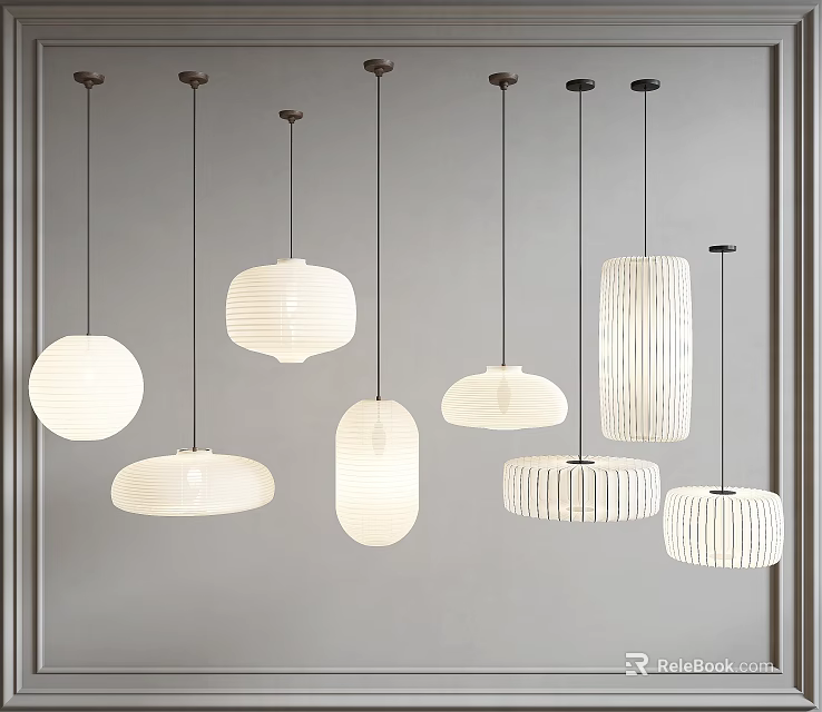 Modern Stylish Pendant Lights With White Textured Shades And Various Minimalist Designs 3d model 