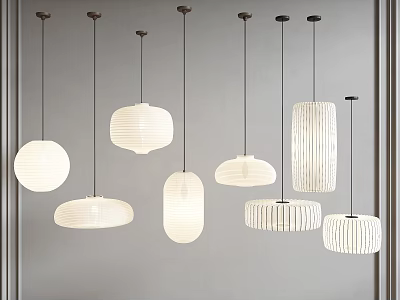 Modern Stylish Pendant Lights With White Textured Shades And Various Minimalist Designs 3d model