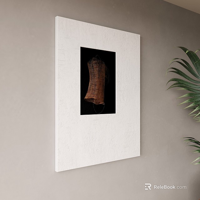 Modern Landscape Art On Wall With Woven Art And Plant 3d model 
