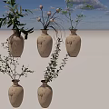 Elegant Ceramic Vases With Assorted Greenery Slender Branches And Leafy Stems 3d model