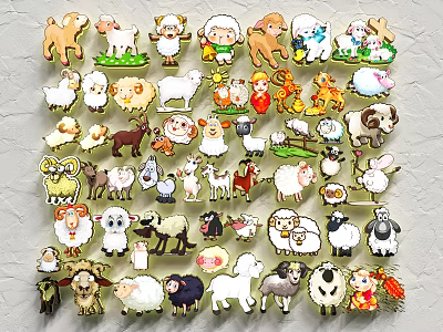 Cute Animal Shaped Wall Decor With Various Colorful Animal Figures For Home 3d model