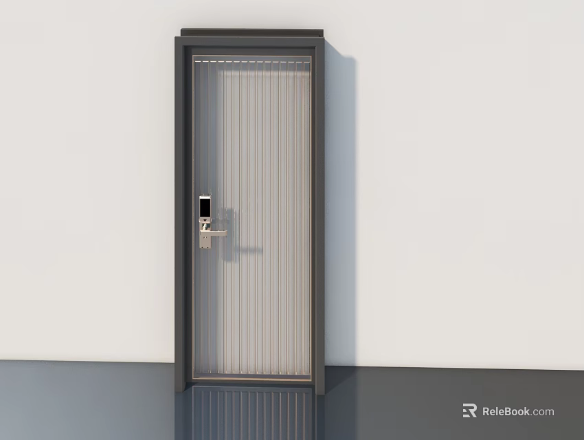 Modern Security Door With Vertical Glass Panel And Digital Lock Design 3d model 