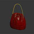 Red Leather Bag With Golden Braided Handle And Bowknot Closure Design