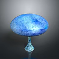 Blue Mushroom Plant With Glossy Blue Cap And White Spotted Stem On Black Background