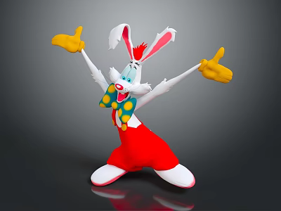 Cartoon Rabbit in Red Pants with Yellow Gloves Blue Bow Tie Arms Outstretched Thumbs Up Pose 3d model