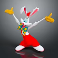 Cartoon Rabbit in Red Pants with Yellow Gloves Blue Bow Tie Arms Outstretched Thumbs Up Pose