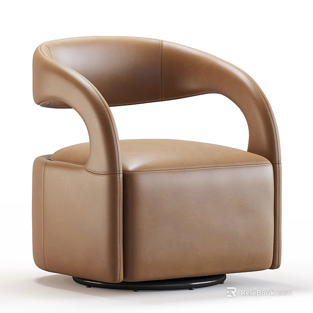 Brown Leather Single Sofa With Modern Design Curved Armrests And Sleek Shape 3d model 