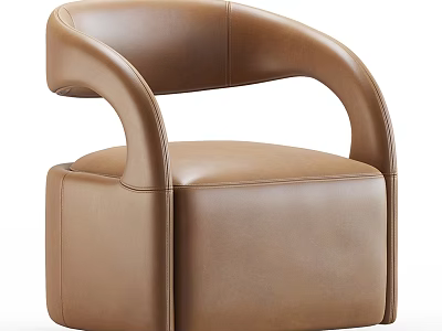 Brown Leather Single Sofa With Modern Design Curved Armrests And Sleek Shape 3d model