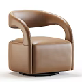 Brown Leather Single Sofa With Modern Design Curved Armrests And Sleek Shape 3d model