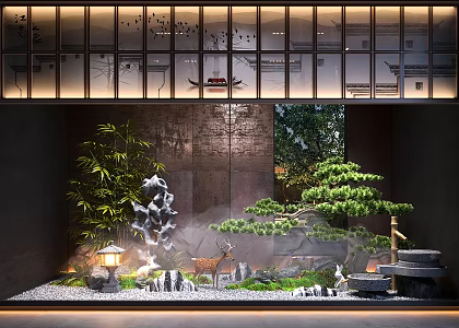 New Chinese Style Indoor Landscape Sits Moss Device Art Moss Plant Heap 3d model