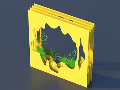 Creative Yellow Layered Decorative Ornament Set with Hollowed Out Design Green Grass and Terrain Decor 3d model