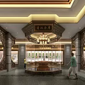 Cultural Center Interior Design With Wooden Decor Display Counters And Art Exhibits