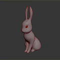 Minimalist White Rabbit Figurine With Red Eyes In Sitting Posture On Black Background