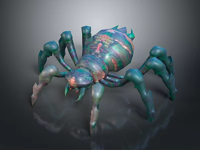 Green Spider Game Movie Character With Colorful Striped Body And Multiple Legs 3d model