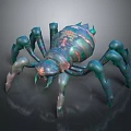 Green Spider Game Movie Character With Colorful Striped Body And Multiple Legs