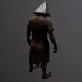 Horror Game And Movie Character With Triangular Head Tattered Clothing Abdominal Wound