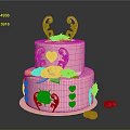 Two Tier Pink Cake with Red Roses and Heart Decorations on Top