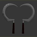 Heart Shaped Curved Metal Blades With Red Handles On Gray Background