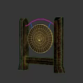 Traditional Antique Style Decorative Gong With Wooden Stand And Intricate Carved Pattern