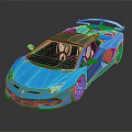 Blue Sports Car Featuring Sleek Design Black Roof White Wheels And Rear Spoiler