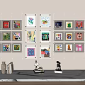 Framed Abstract Paintings Wall Display With Various Styles And Decor Elements 3d model