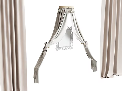 Elegant Soft Beige Curtains With Ruffled Valance And Decorative Tiebacks Design 3d model