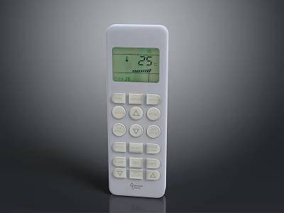 White Electronic Remote Control for Home Appliances with Digital Display Screen and Temperature Control Buttons 3d model