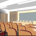 Conference Room Interior With Rows Of Red Seats Windows And Ceiling Lighting